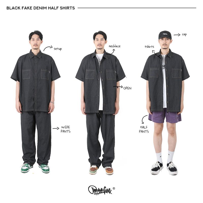 BLACK FAKE DENIM HALF SHIRTS