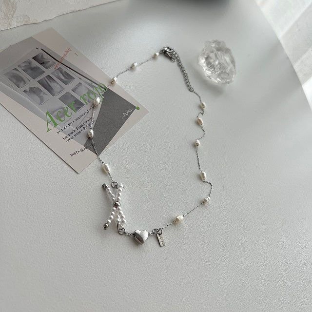 oru Ballet Core Innocent Natural Ribbon Fresh Pearl Short Layered Necklace