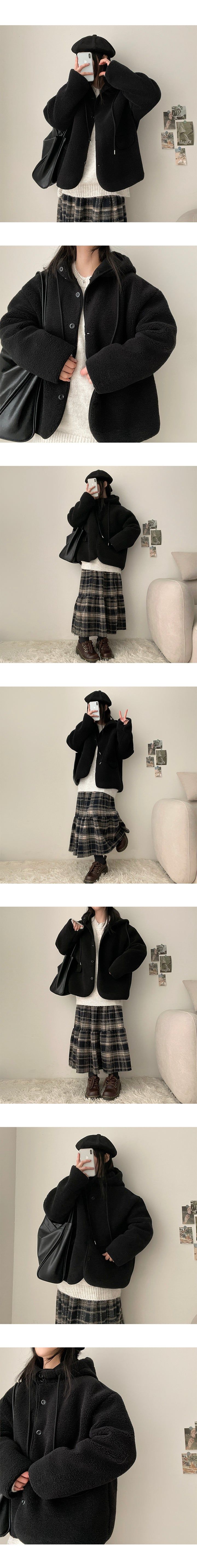 Saty High Neck Wool Hooded Jacket