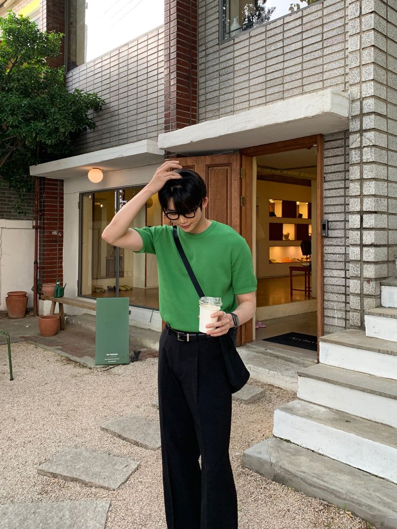 Dot Back-Bend One Tuck Semi-Wide Slacks (4 colors)