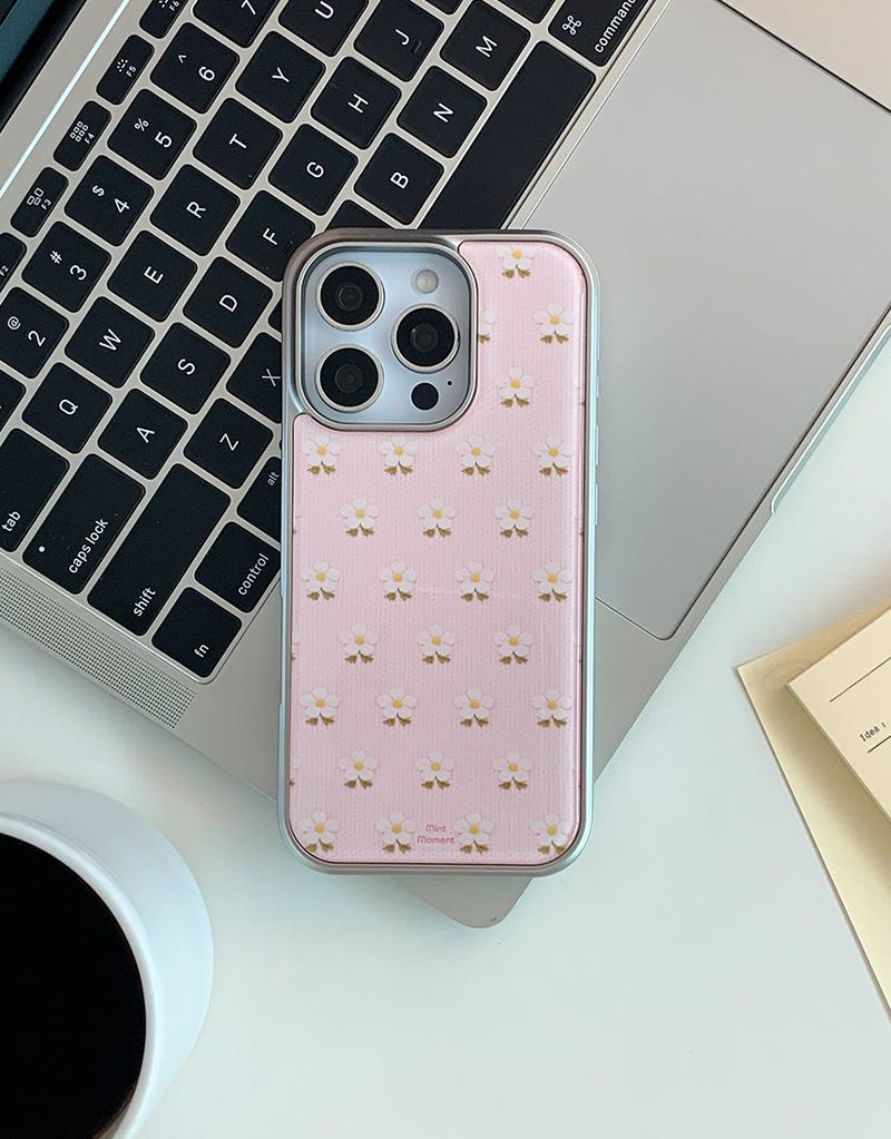 [MADE]プチフローラルピンク シルバーエポキシ バンパー iPhoneケース