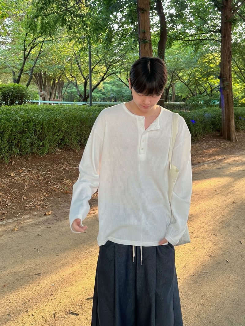 Waffle Over Henley neck Long sleeve