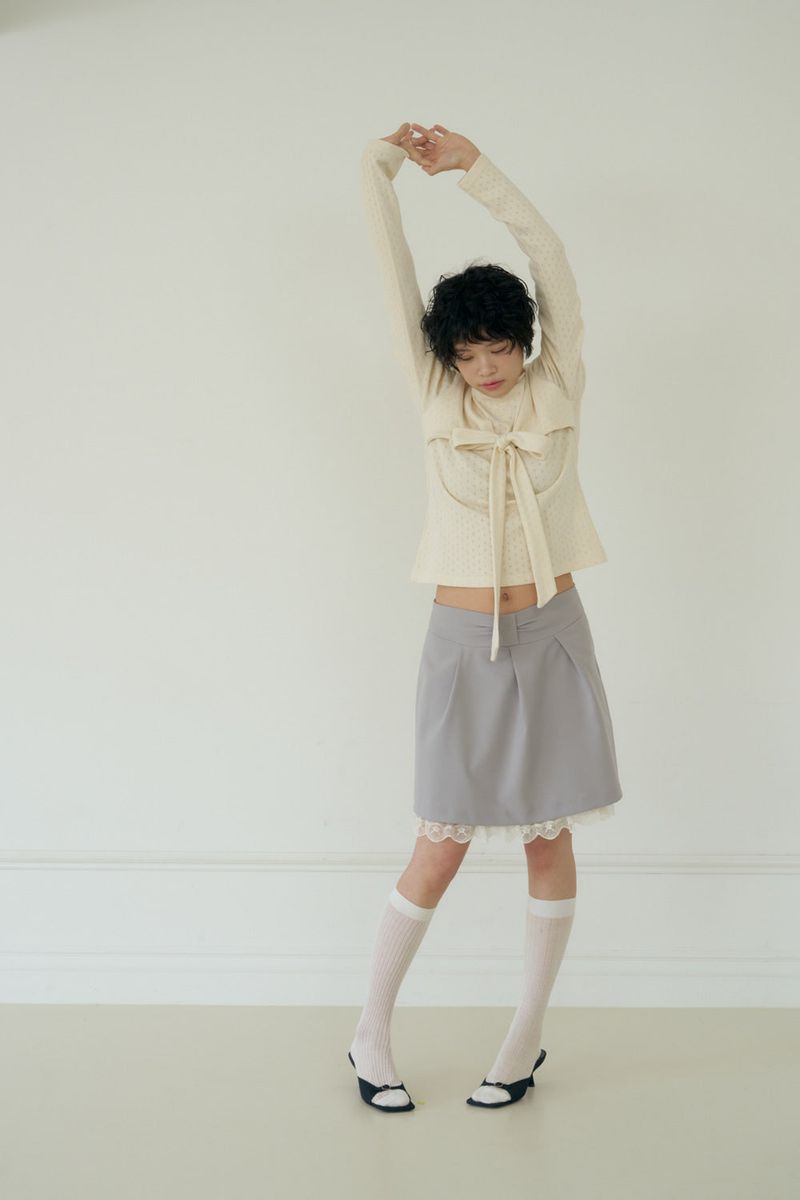 BOW MINI DOT LACE SKIRT (GREY)
