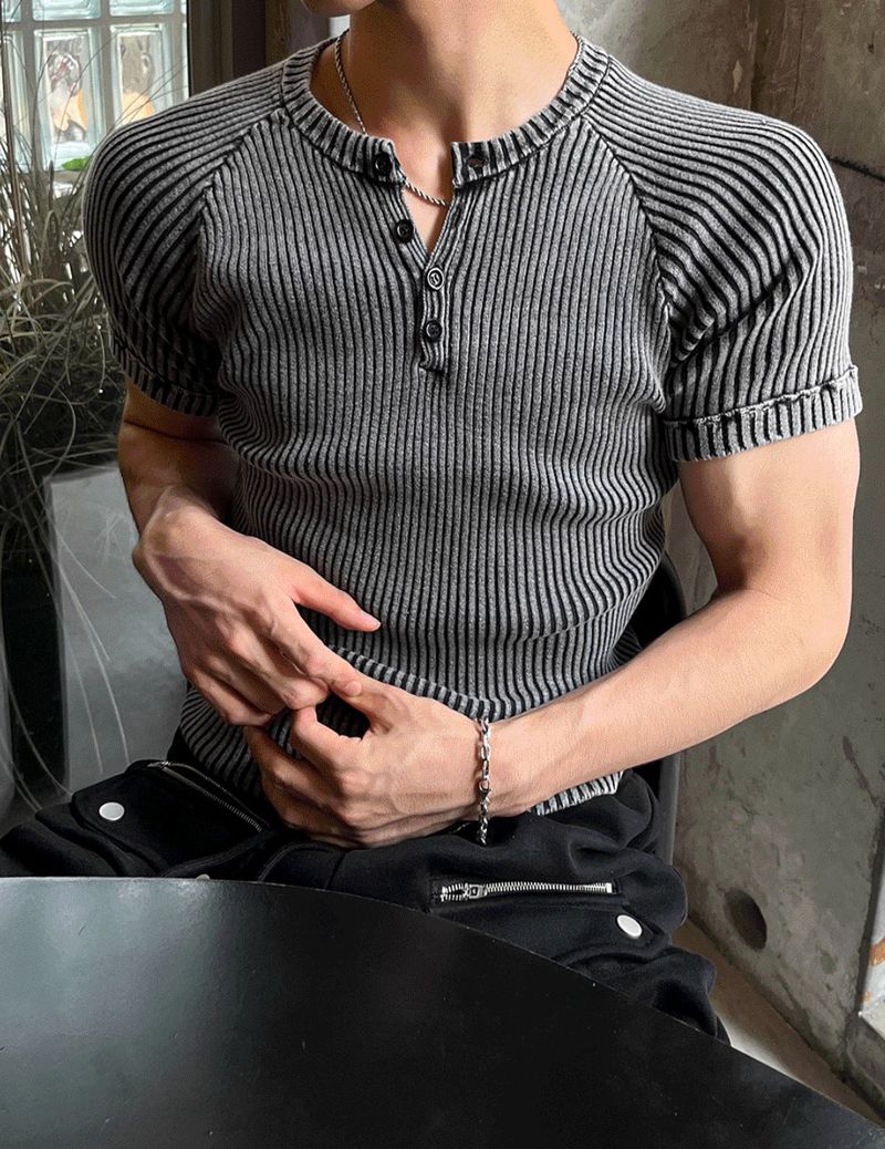 Faded Rib Henley Muscle Tee