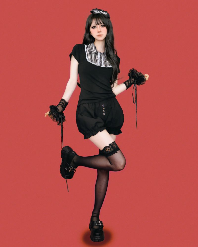 horror-game princess check blouse