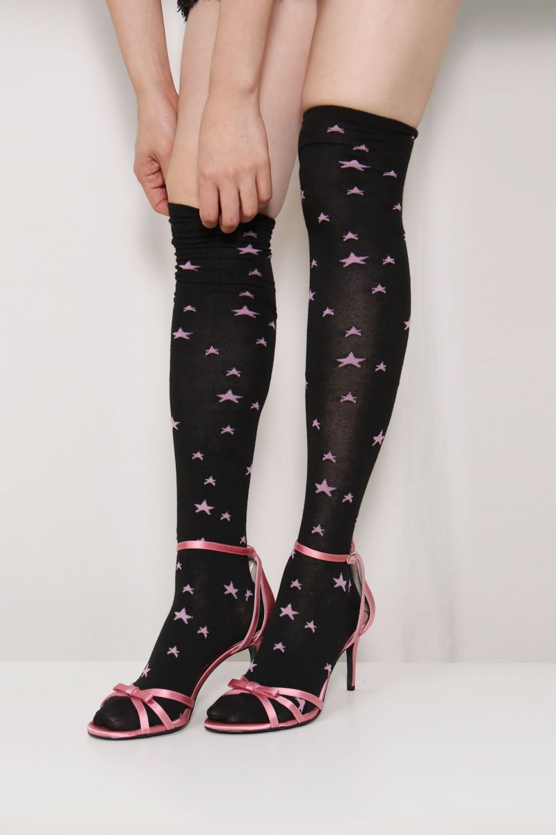 cosmic star over knee socks (black & pink)