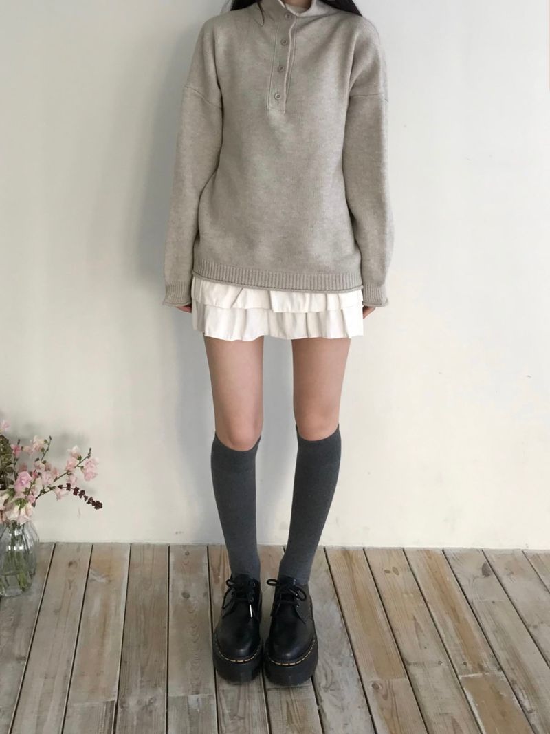 High-neck button knit (3 colors)
