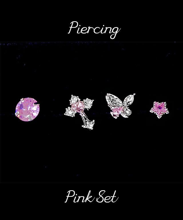 Pink Butterfly Cross Star Cubic Pierce 4 Set