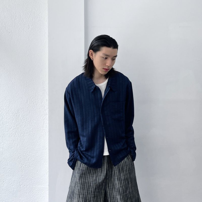 Crinkled Textured Long-Sleeve Shirt