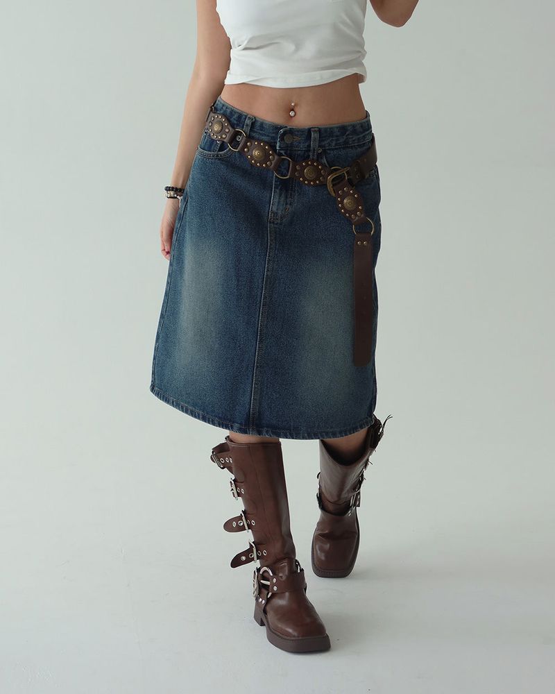 Cami vintage denim midi skirt
