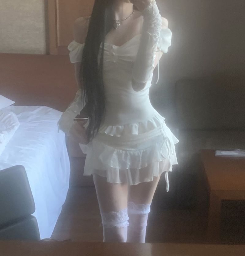 ベラ シャーリング レース スカート(white)