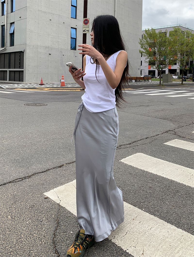 SATIN STRAP MAXI SKIRT (2COLOR)