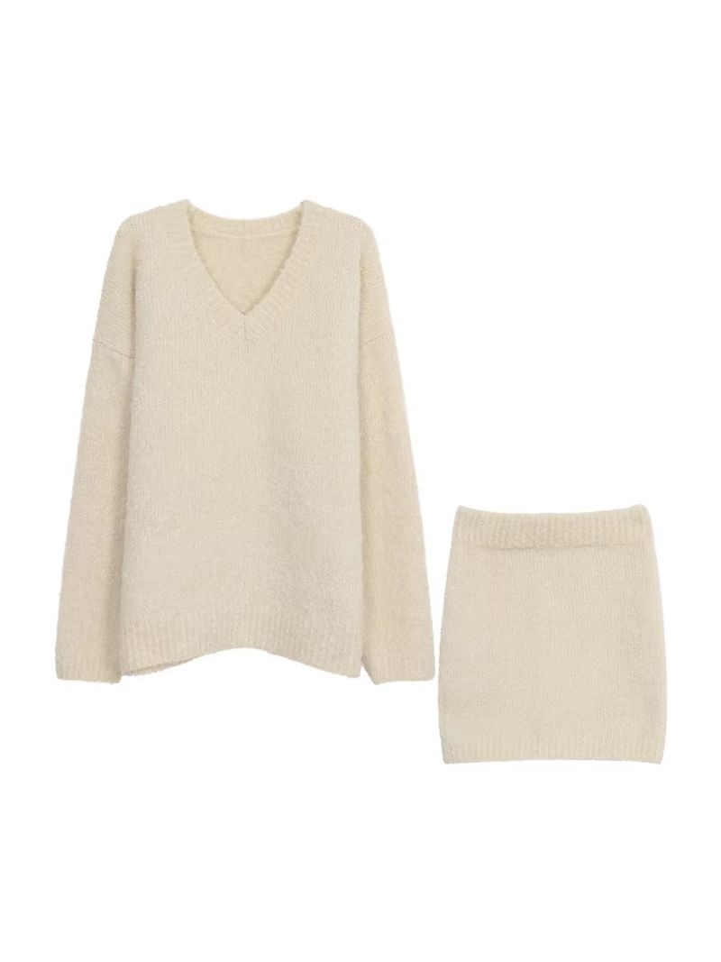 Cloud V-neck Knit Skirt Two-piece