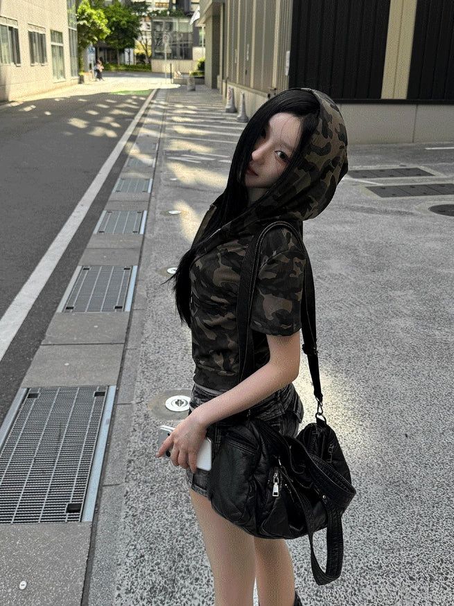 Camo Slender Crop Hoodie