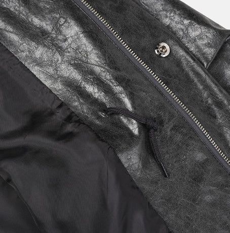 Seri glossy crack leather hoodie field jacket