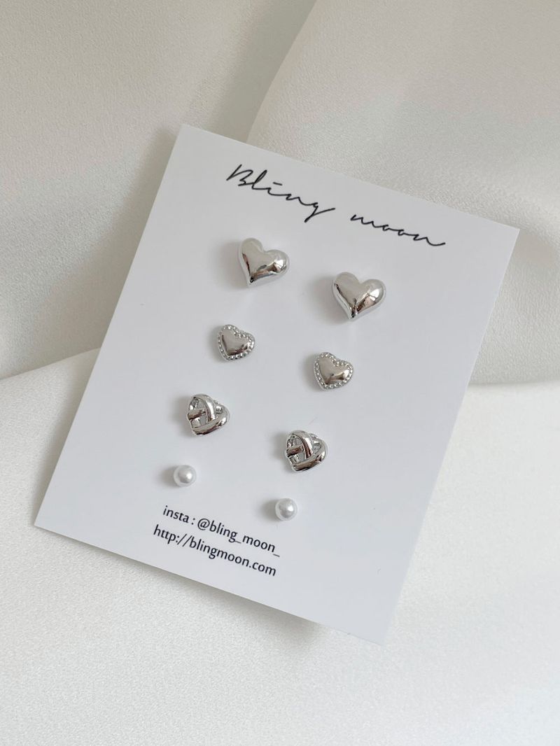 [4 set] minimal heart earrings set