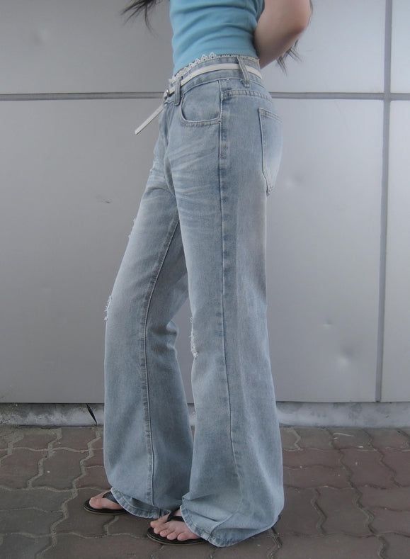 Naon Lace Washing Bootcut Denim Pants
