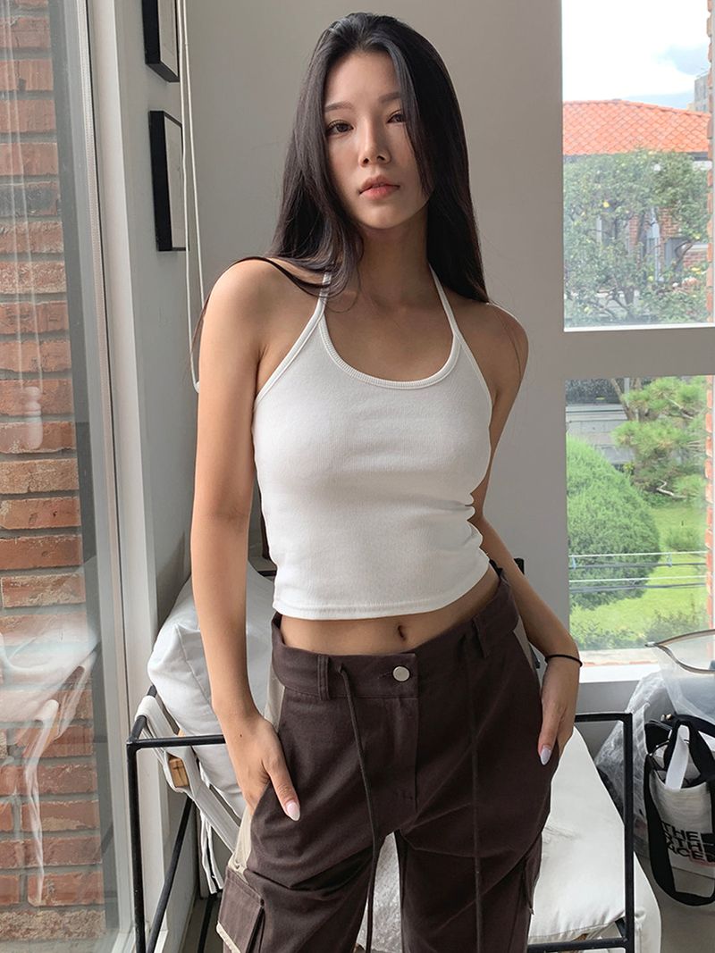 RIBBED HALTER SLEEVELESS (2COLOR)