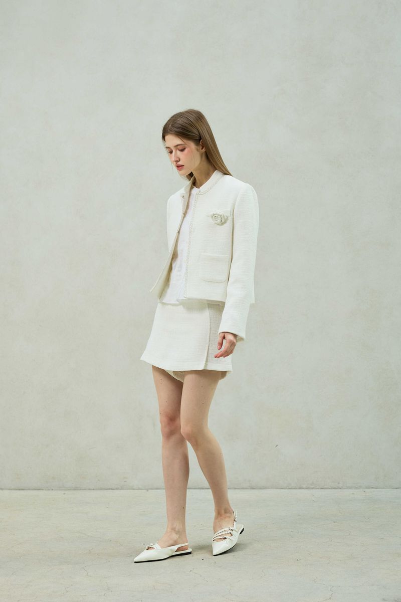 AGLOW TWEED SKIRT PANTS / WHITE