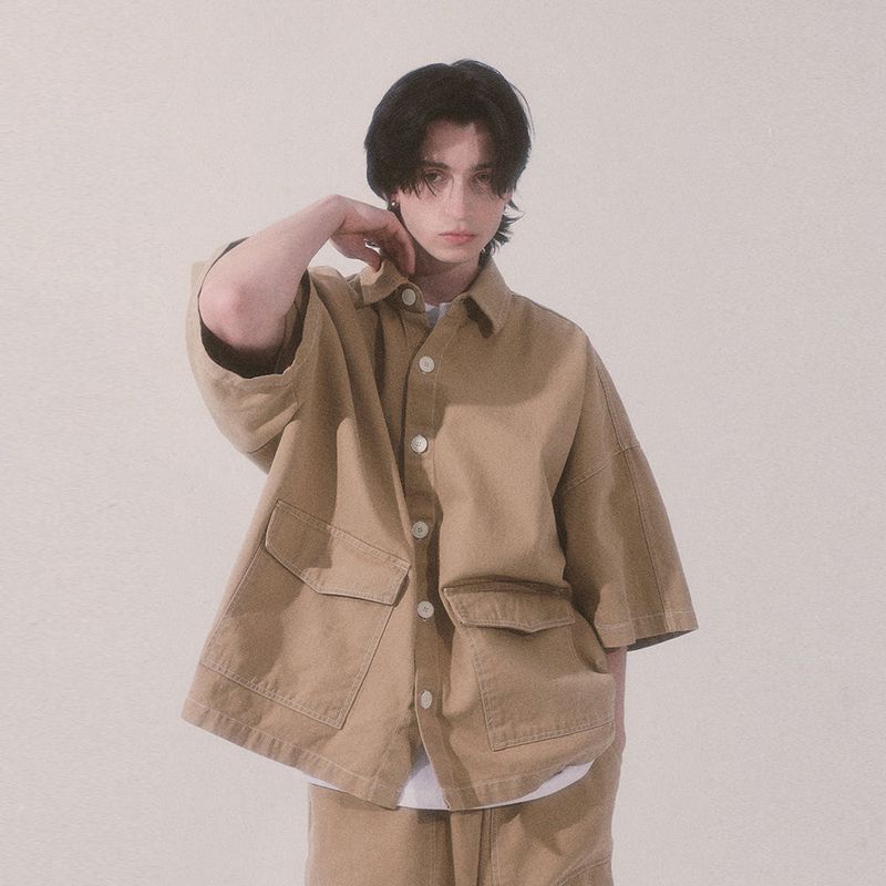 bio jacquard pocket shirts_beige