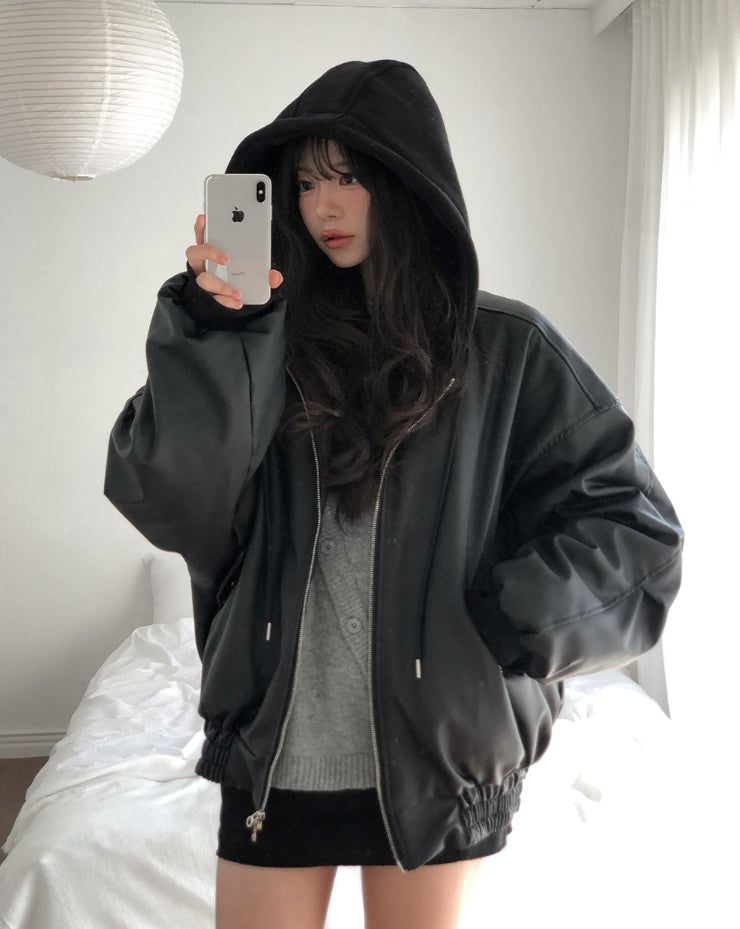 Meto Leather Hood Flight Jacket