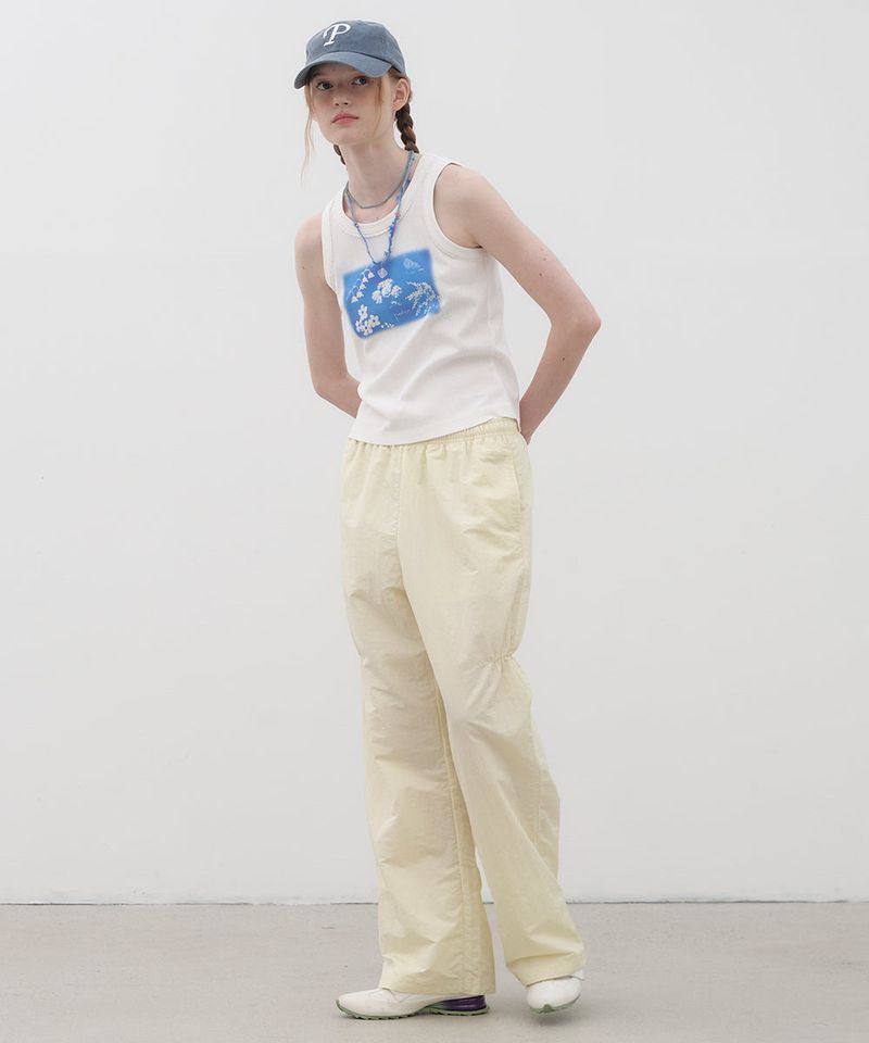 シャーリングナイロンストレートパンツ　レモン