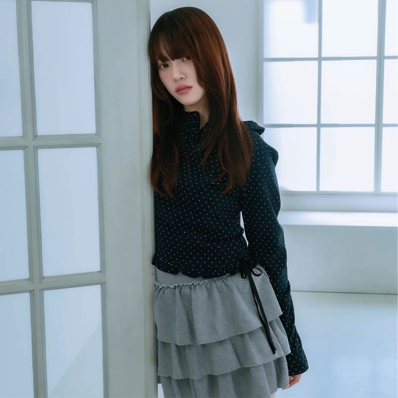 dot frill tee (navy)