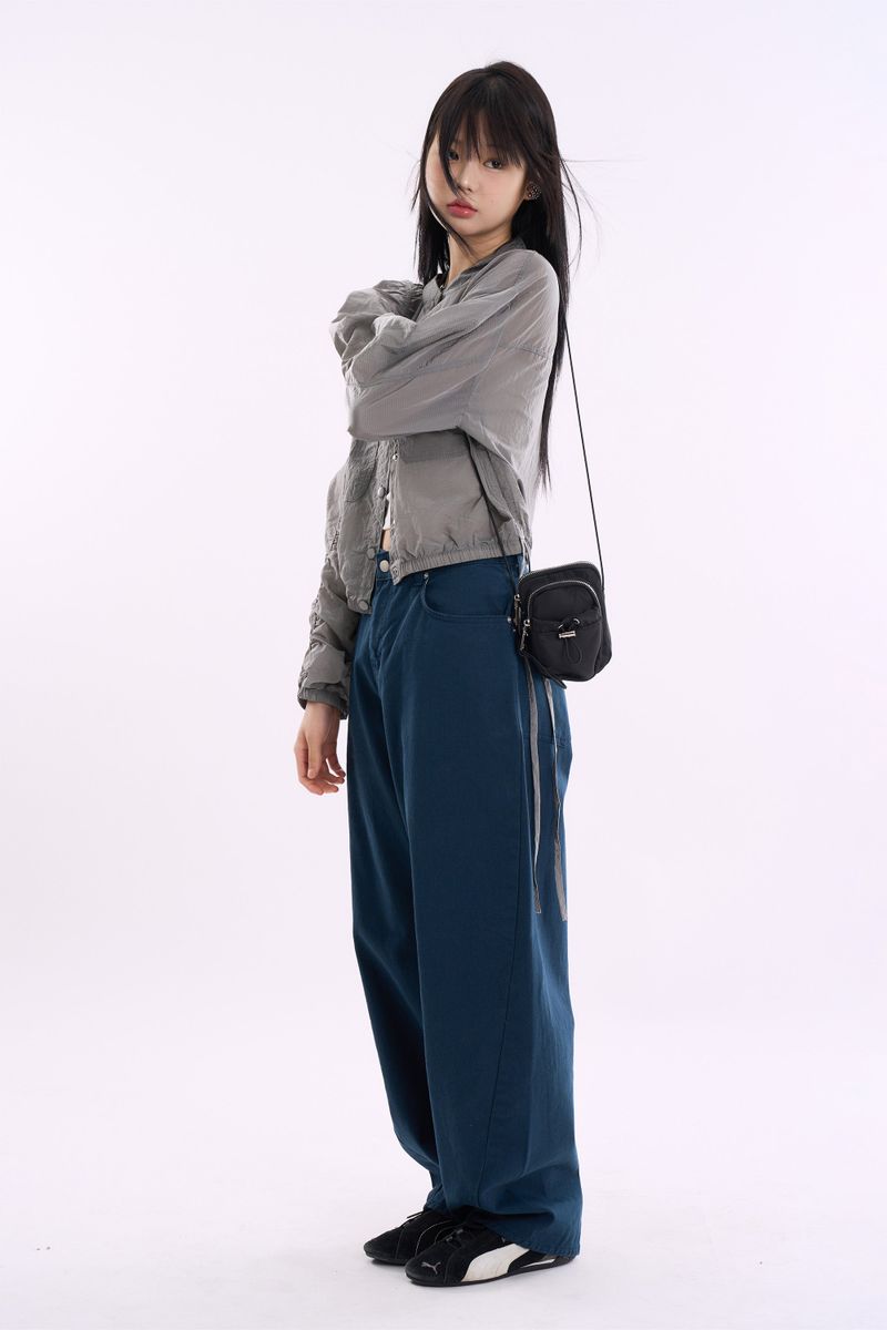 Cool ripstop see-through shirring crop jacket