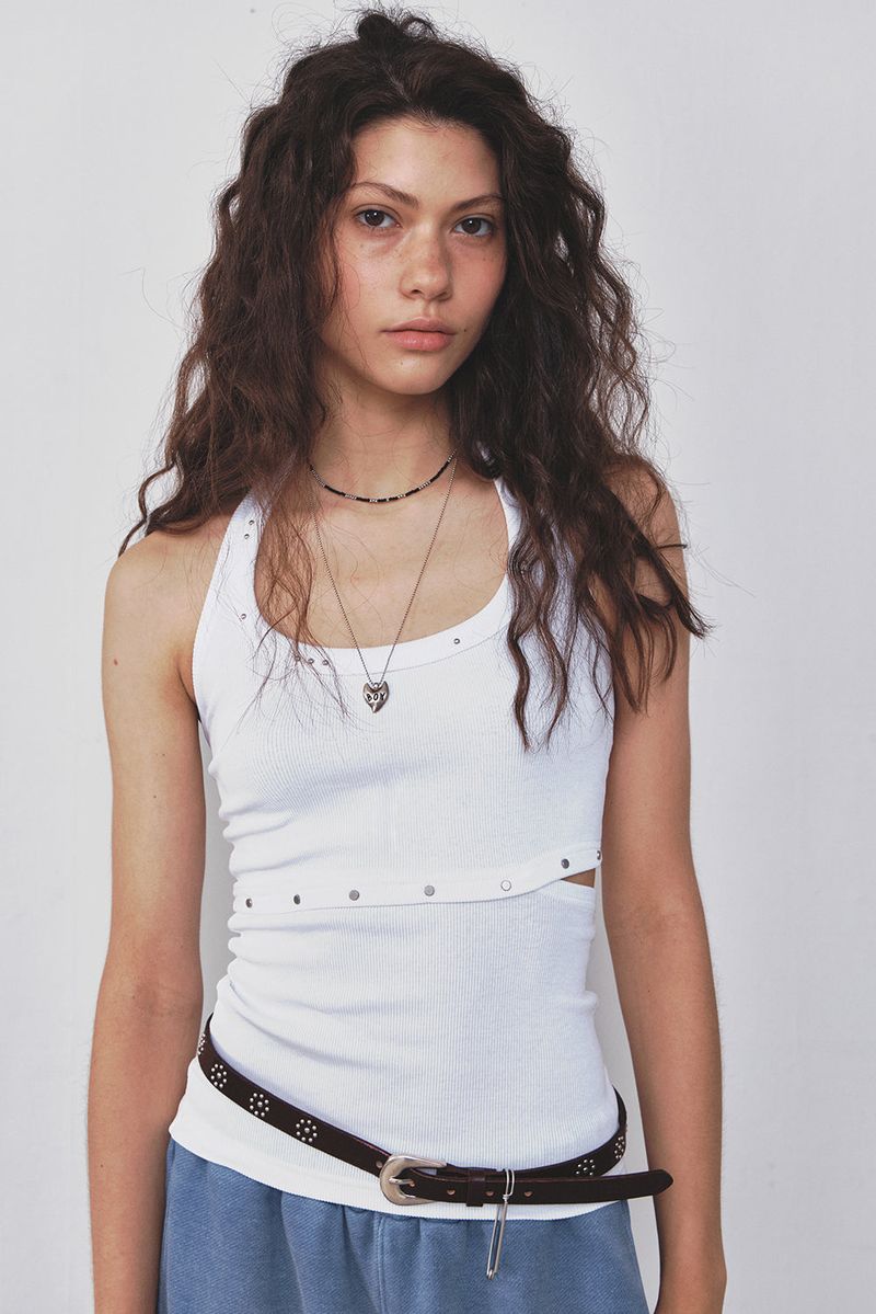 INSEOWL（インサウル）の「STUD HALTER TANKTOP - WHITE（Tops）」