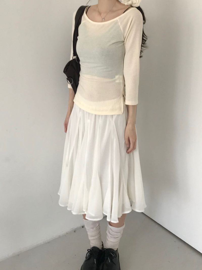 chiffon midi skirt (2color)
