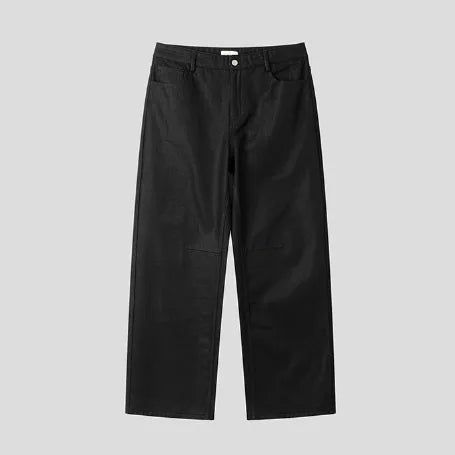 Canto Coated Black Denim Wide Pants