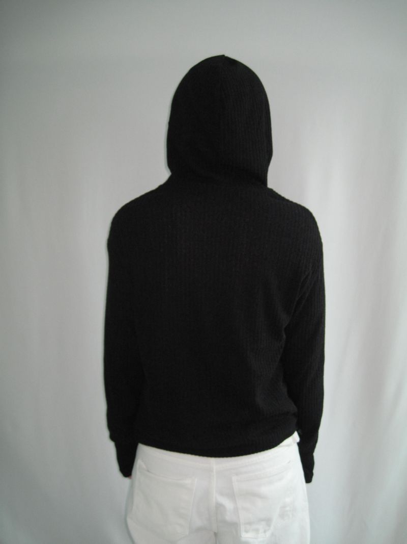 Slim Fit Finger Hole Ribbed Cropped Hood Zip-Up (2c)