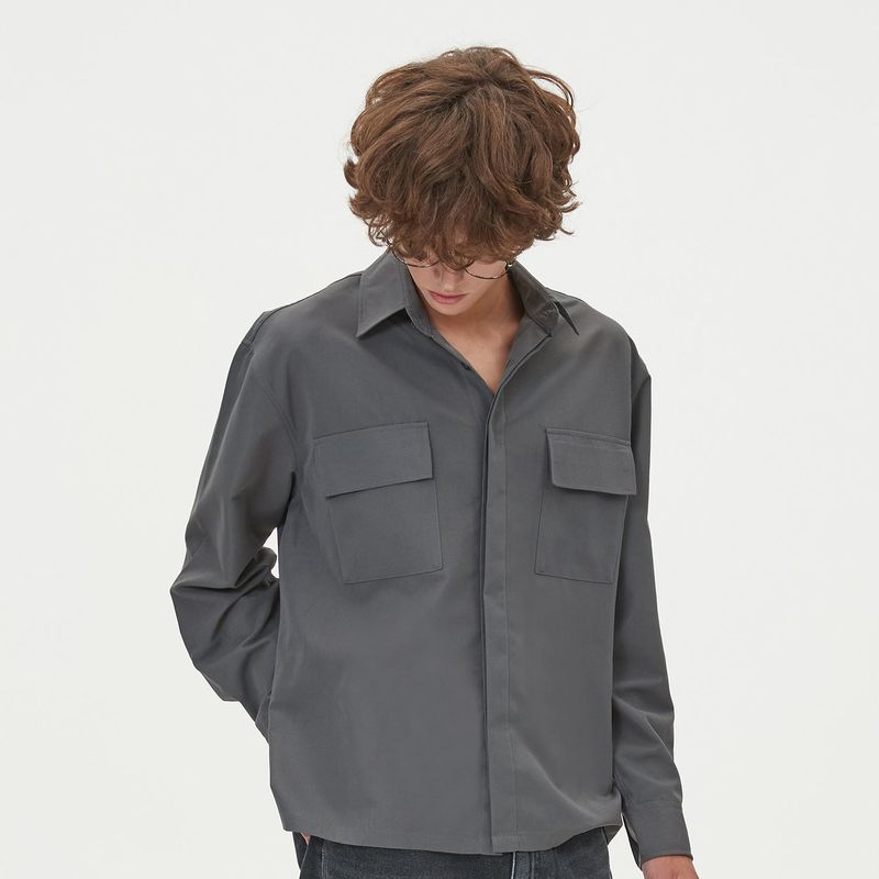 TWO POCKET HIDDEN BUTTONS SHIRTS_CHARCOAL