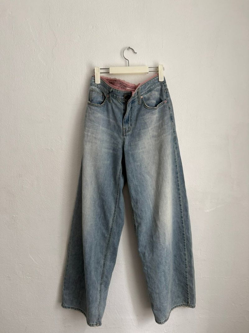 pink lace denim