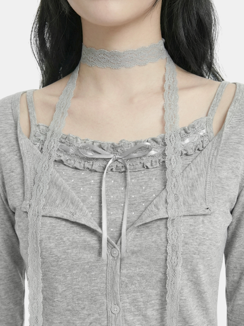 Miel Dot Frill Cardigan Set