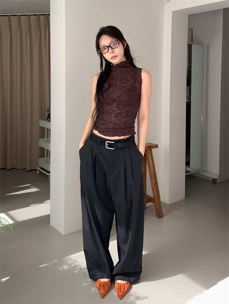 FLOWER LACE HALF-NECK SLEEVELESS (3C)