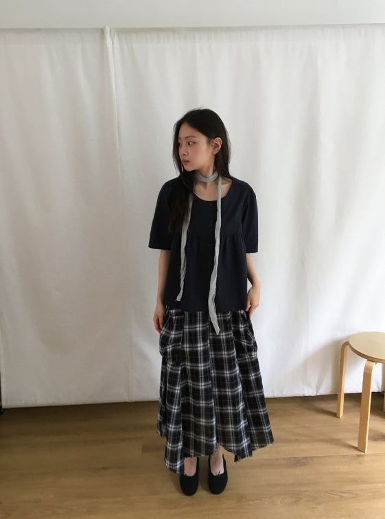 26SS★ [BAONHAUS] パヒンリネンフリル半袖ブラウス