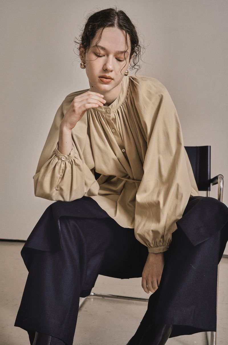 WOOL TWILL SETUP SKIRT_NAVY