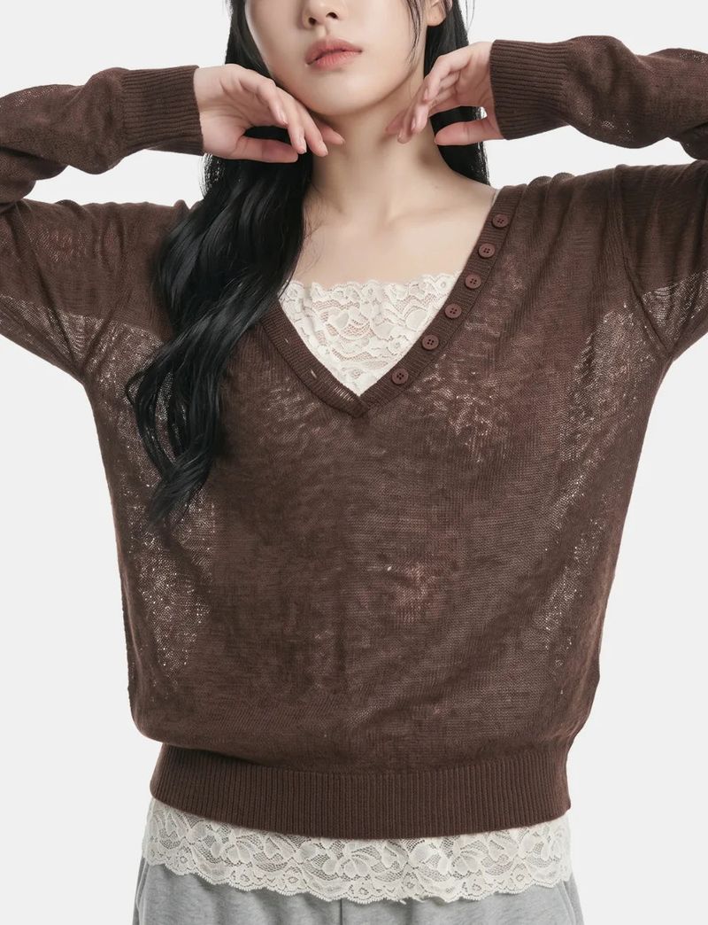 Claire Button V-Neck Loose Knit