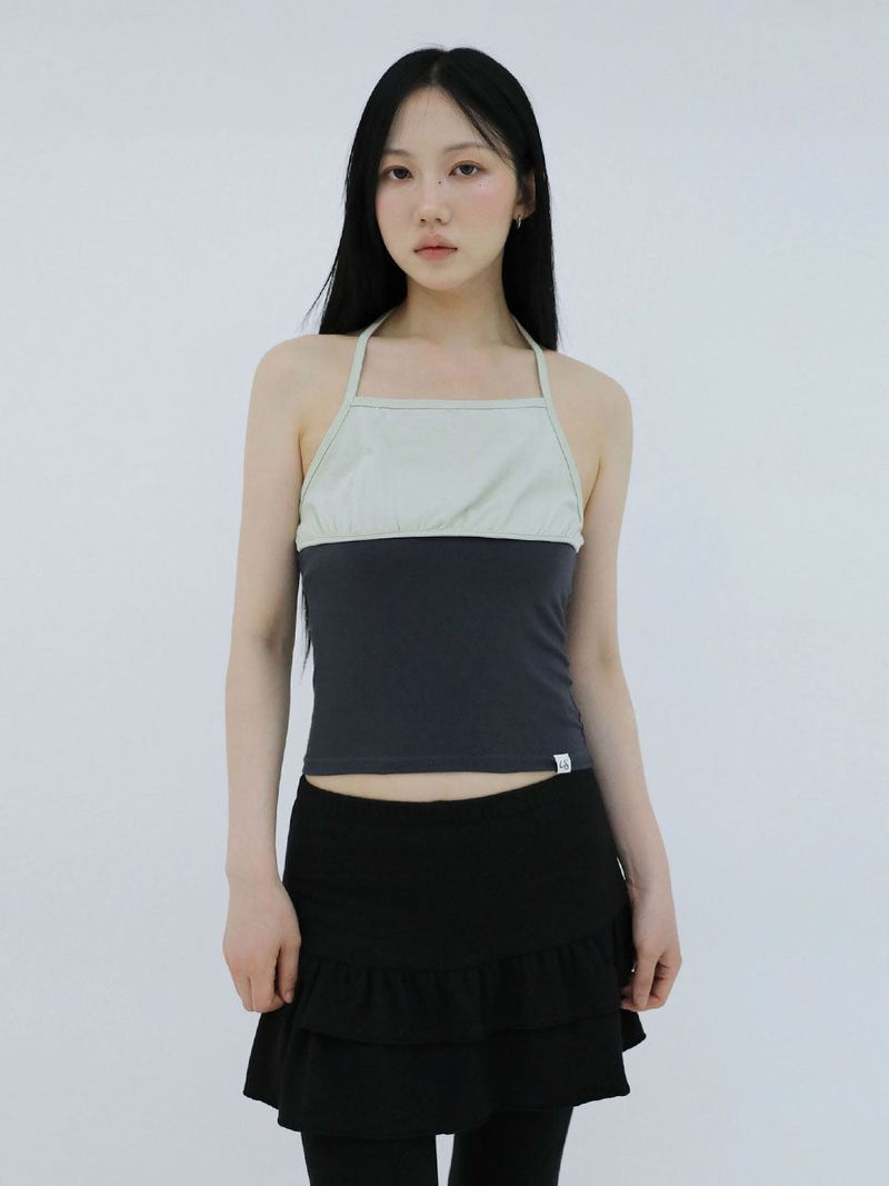 SHIRRING CONTRAST TANK TOP(MINT)
