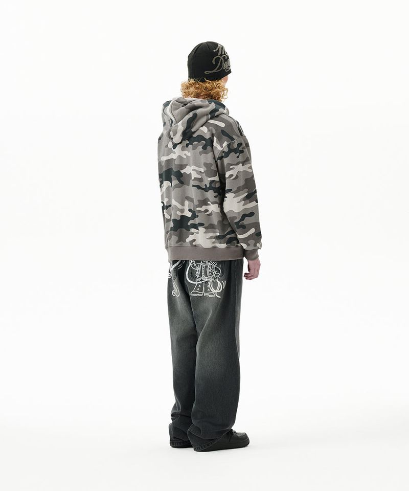 CAMO APPLIQUE ZIP UP HOODIE
