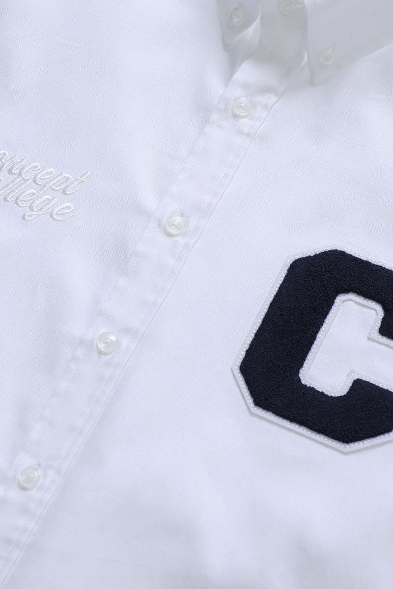Cワッペン ロングスリーブ オックスフォードシャツ・ホワイト［ユニセックス］ / C Patch Unisex White Oxford Shirt