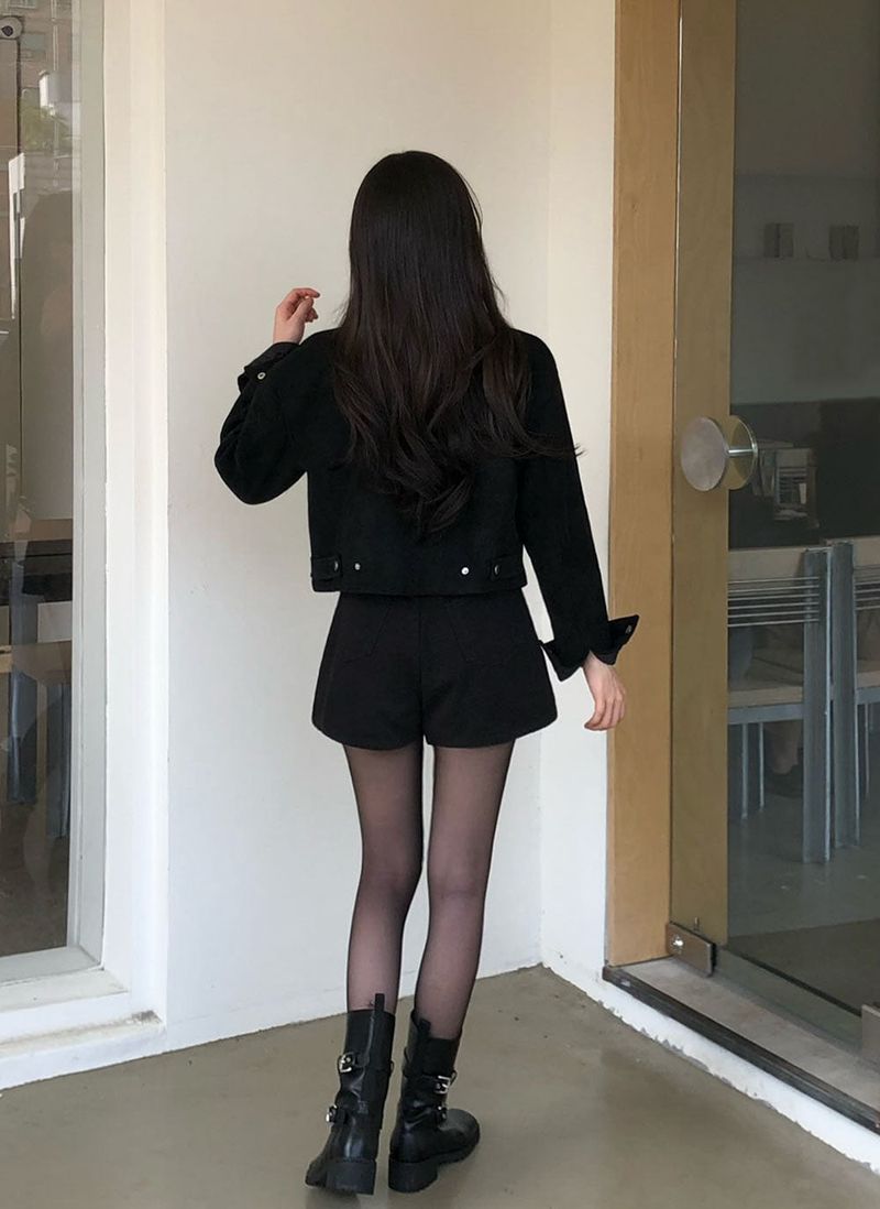 [BELLIDE MADE] BAND COLLAR, SUEDE CROP JACKET