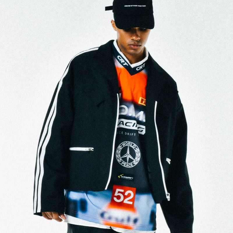 C.O.M.E（シーオーエムイー）の「[UNISEX] Satin-Trimmed Padded Racing Jacket (Black)（Jackets/Outerwear）」