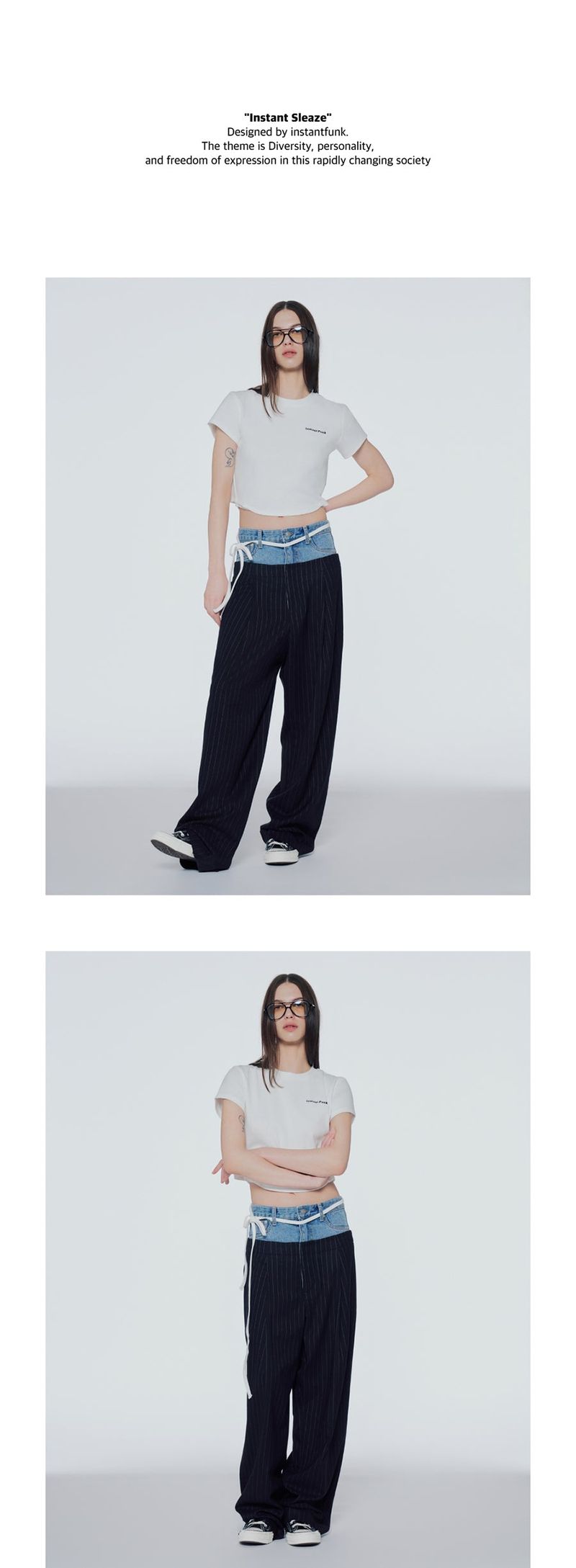 Denim mix trousers