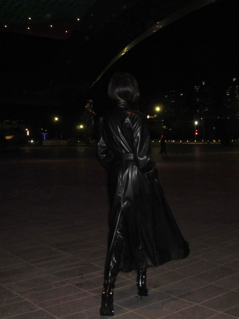 Double leather long coat