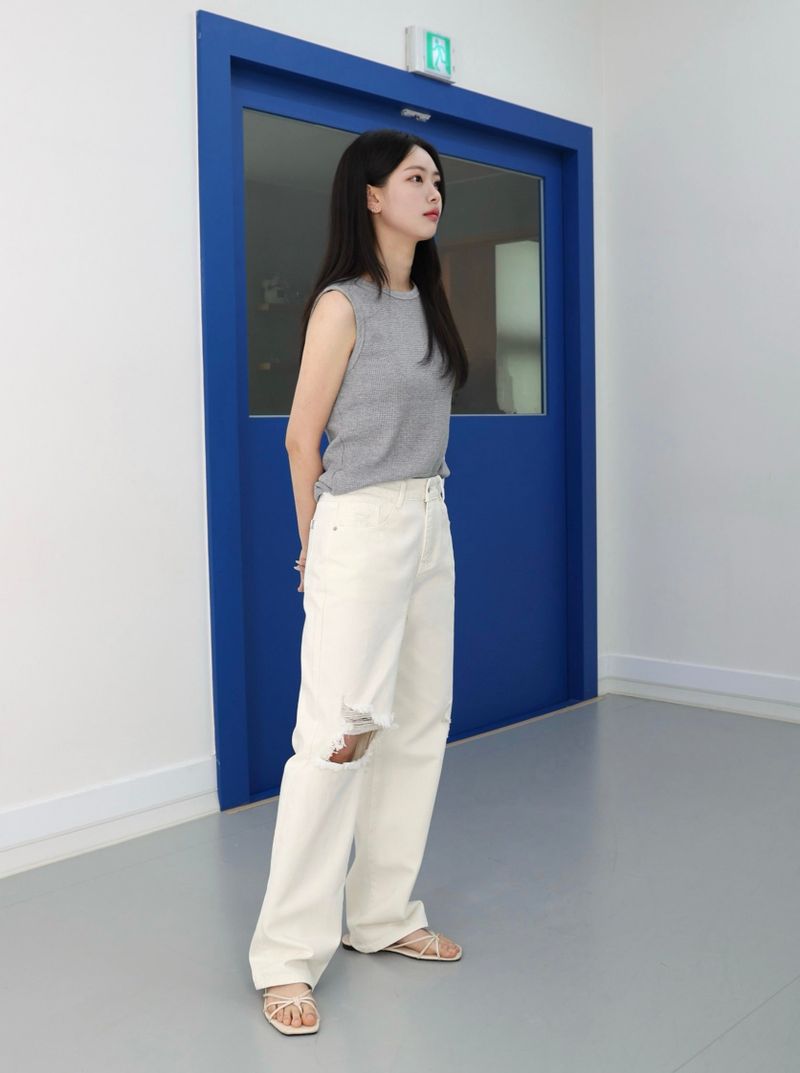 DESTROYED SLIM WIDE FIT DYING PANTS_ Cream White code 6836