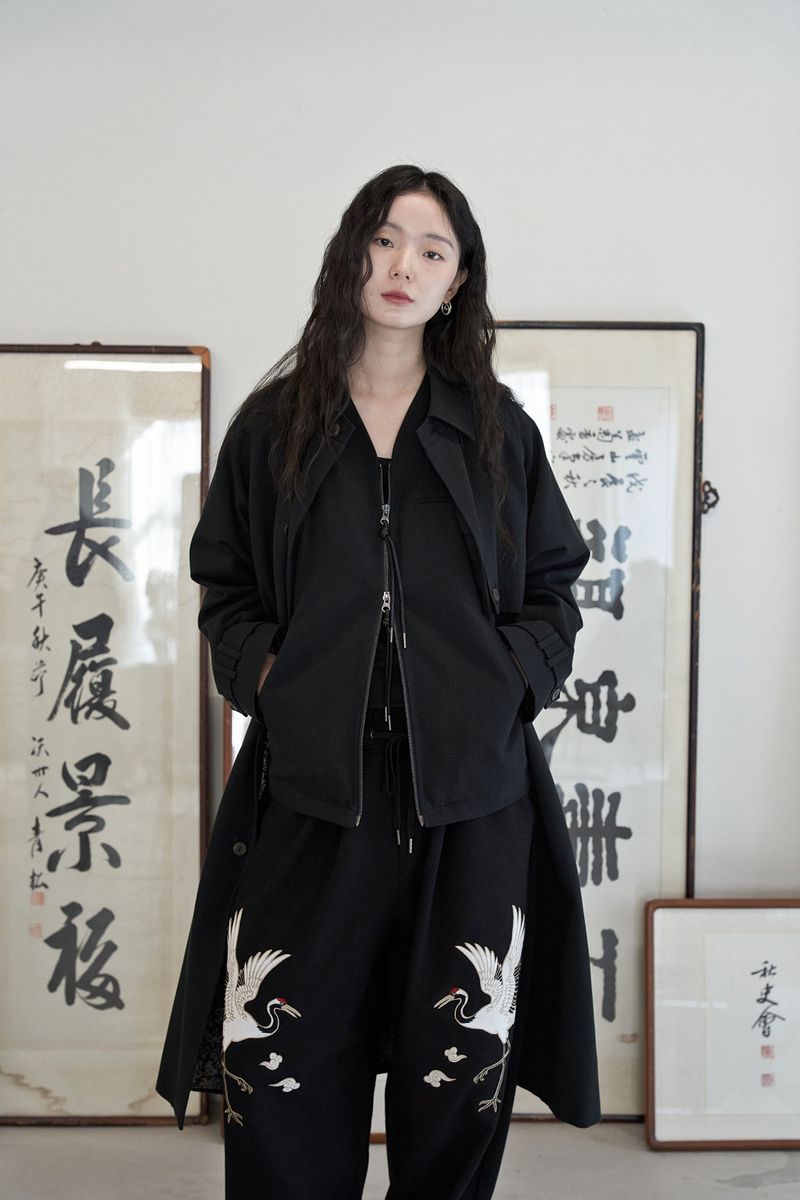 CRANE EMB. H-T SWEAT PANTS (Black)