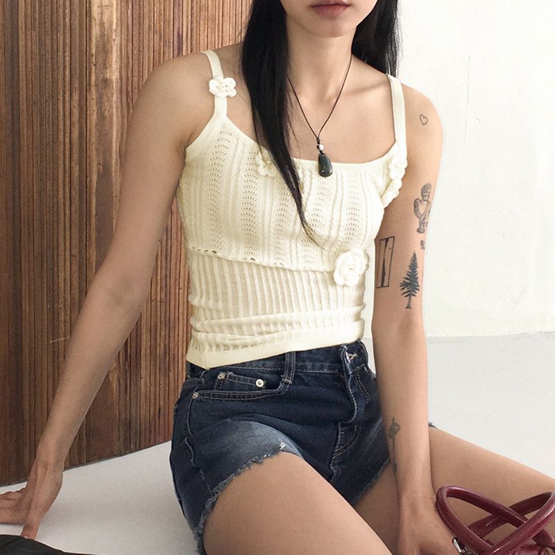 WONDER WONDER（ワンダーワンダー）の「Holk pearl rose punching knit tank top sleeveless（Tops）」