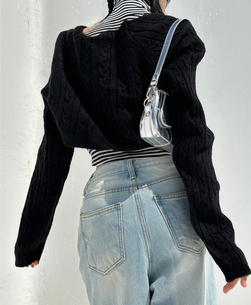 (FALL/WINTER ITEM) ビビッドシックニットルーズフィットレイヤードケーブルニットボレロ カーディガン- 2 カラー